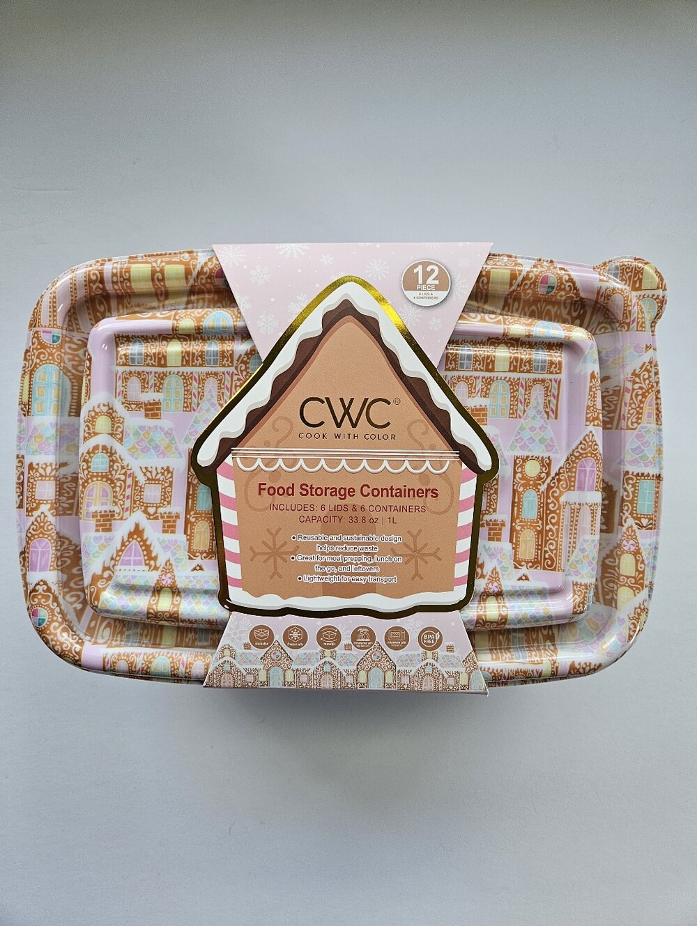Cook With Color 6 clear plastic container 12 piece colorful lid gingerbread set